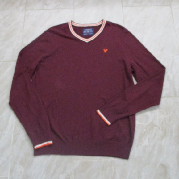 Mens V-Neck Sweater sz XL Maroon Athletic Fit Preppy - Picture 1 of 6